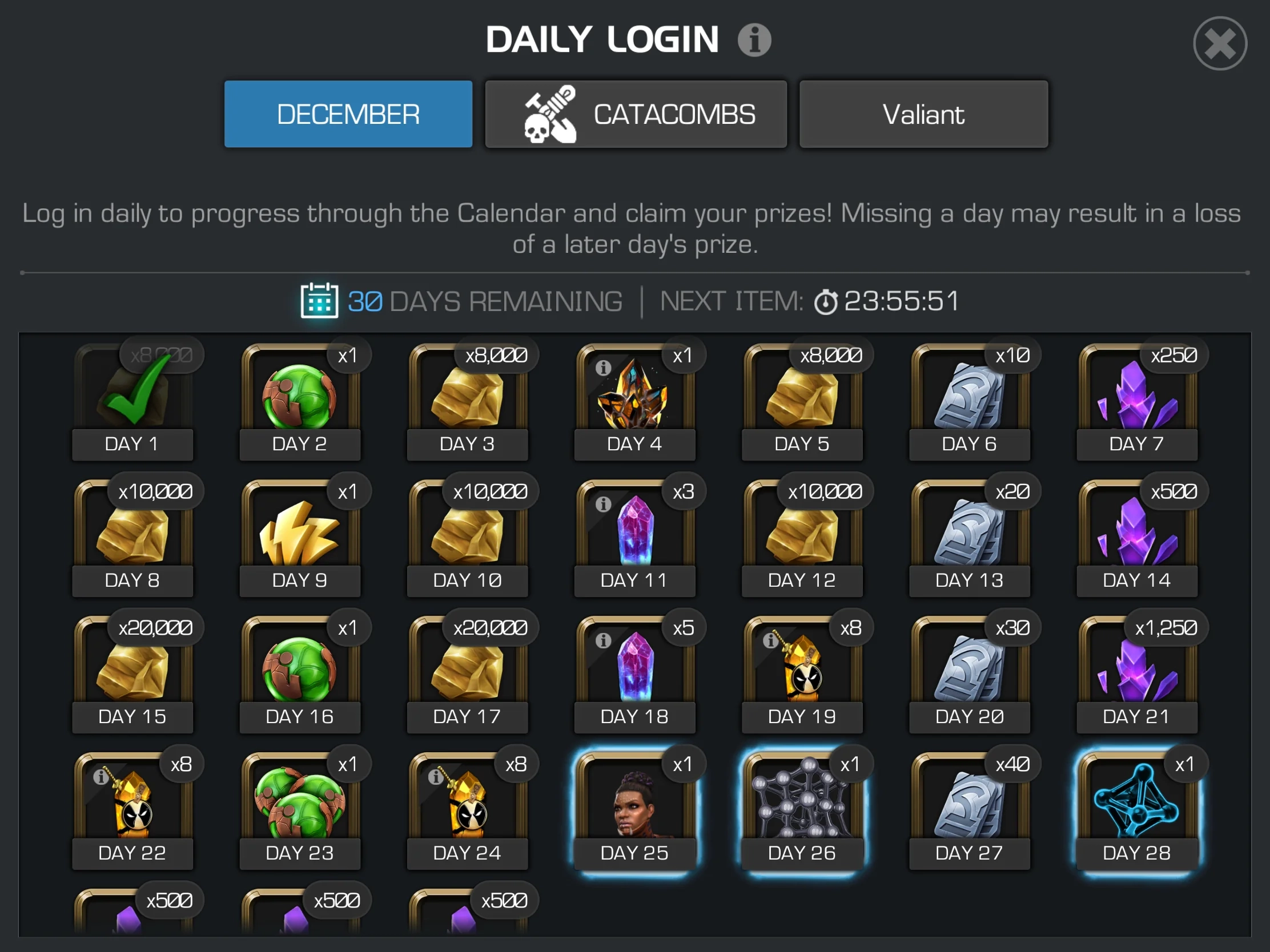 Daily Valiant Calendar R ContestOfChampions Daily Valiant Calendar R ContestOfChampions