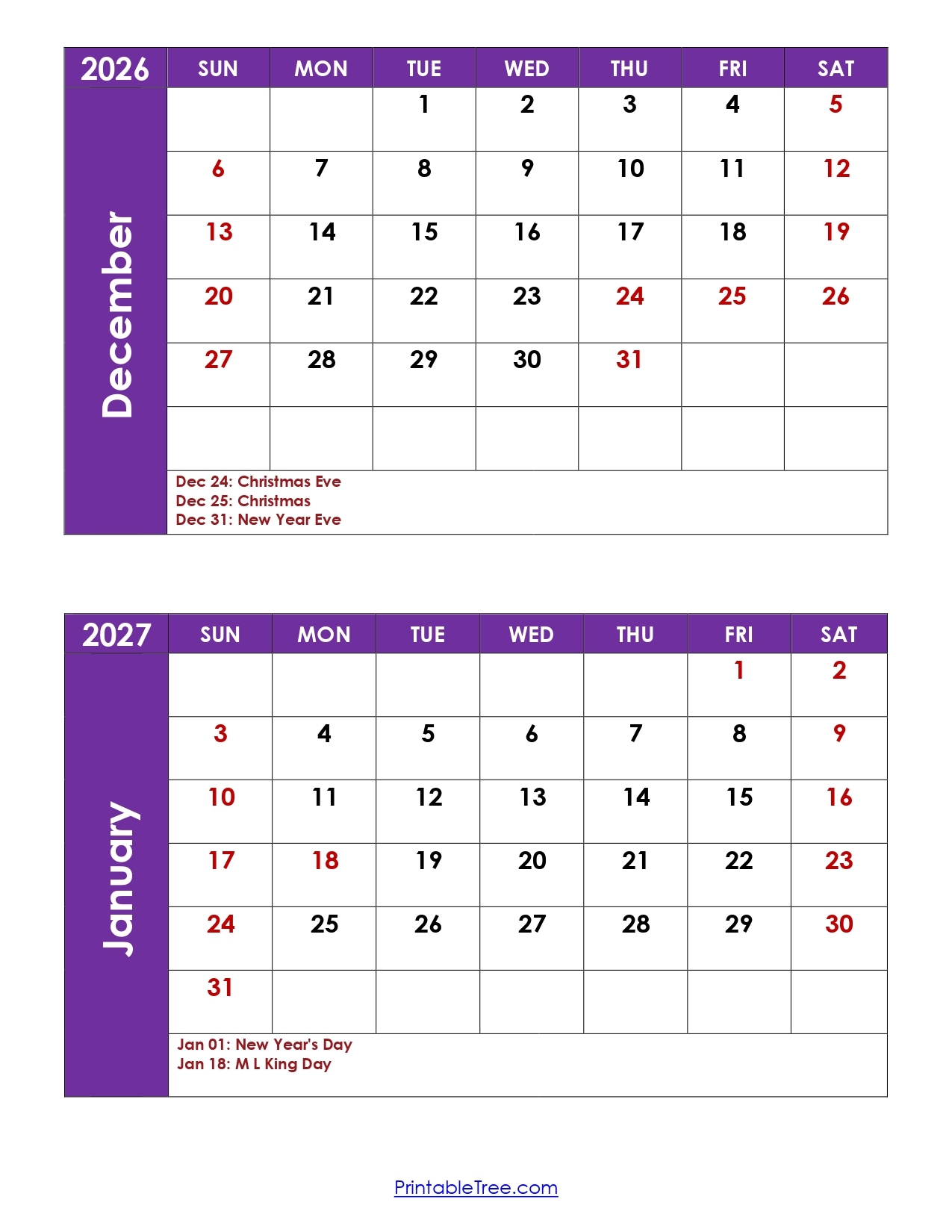 December 2026 Calendar To January 2026