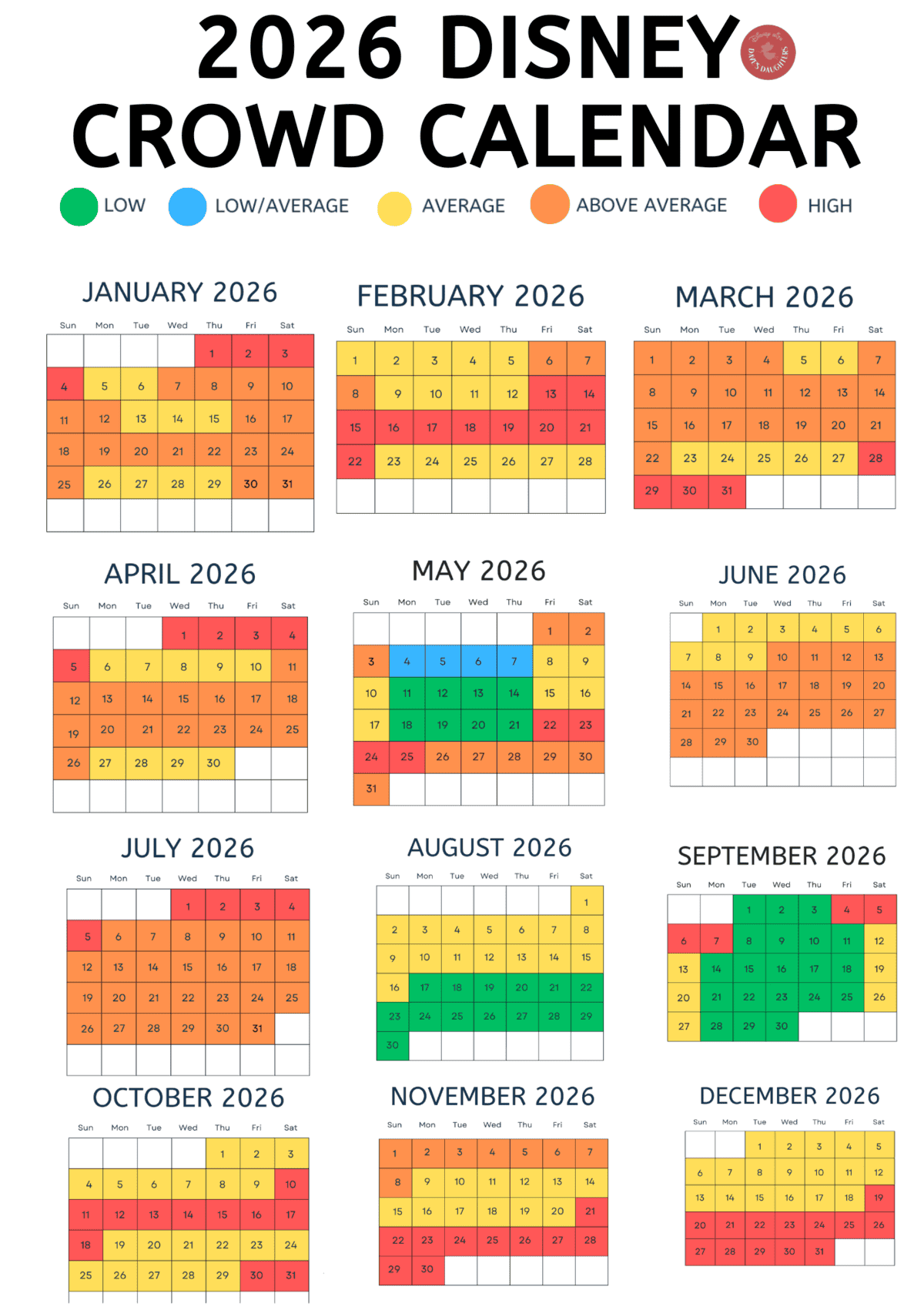 Disney World Occupancy Calendar January 2026