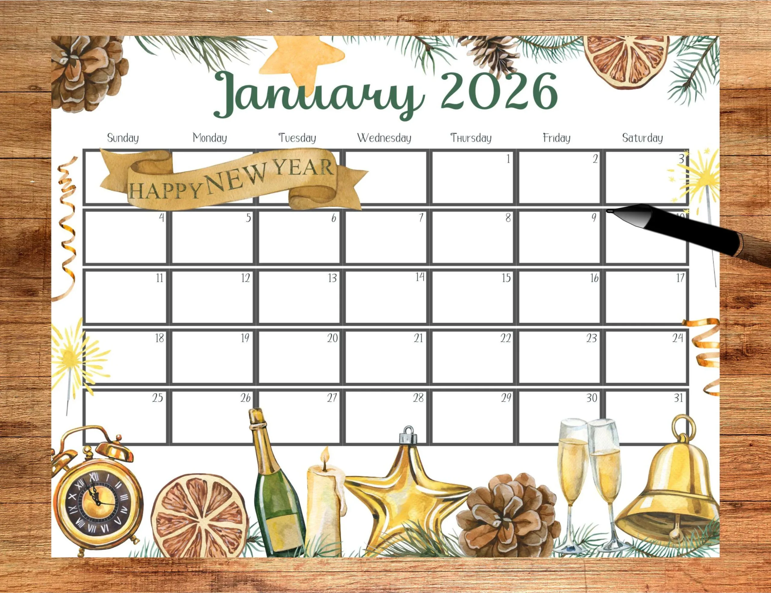 EDITABLE January 2026 Calendar Boho Calendar Printable Calendar 2026 Calendar 2026 January Wall Calendar January Calendar Digital Etsy