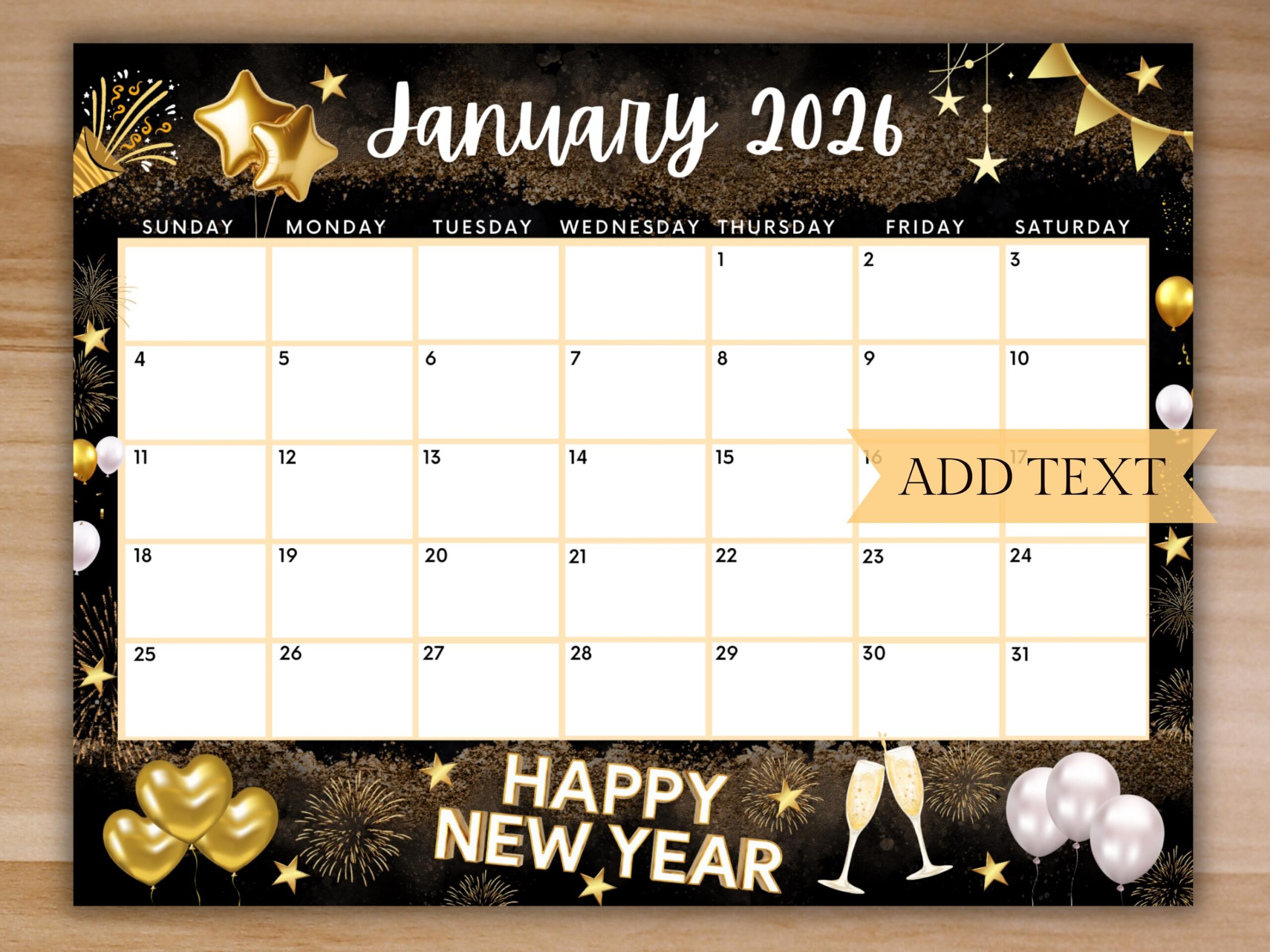 2026 Calendar January With Center Seam