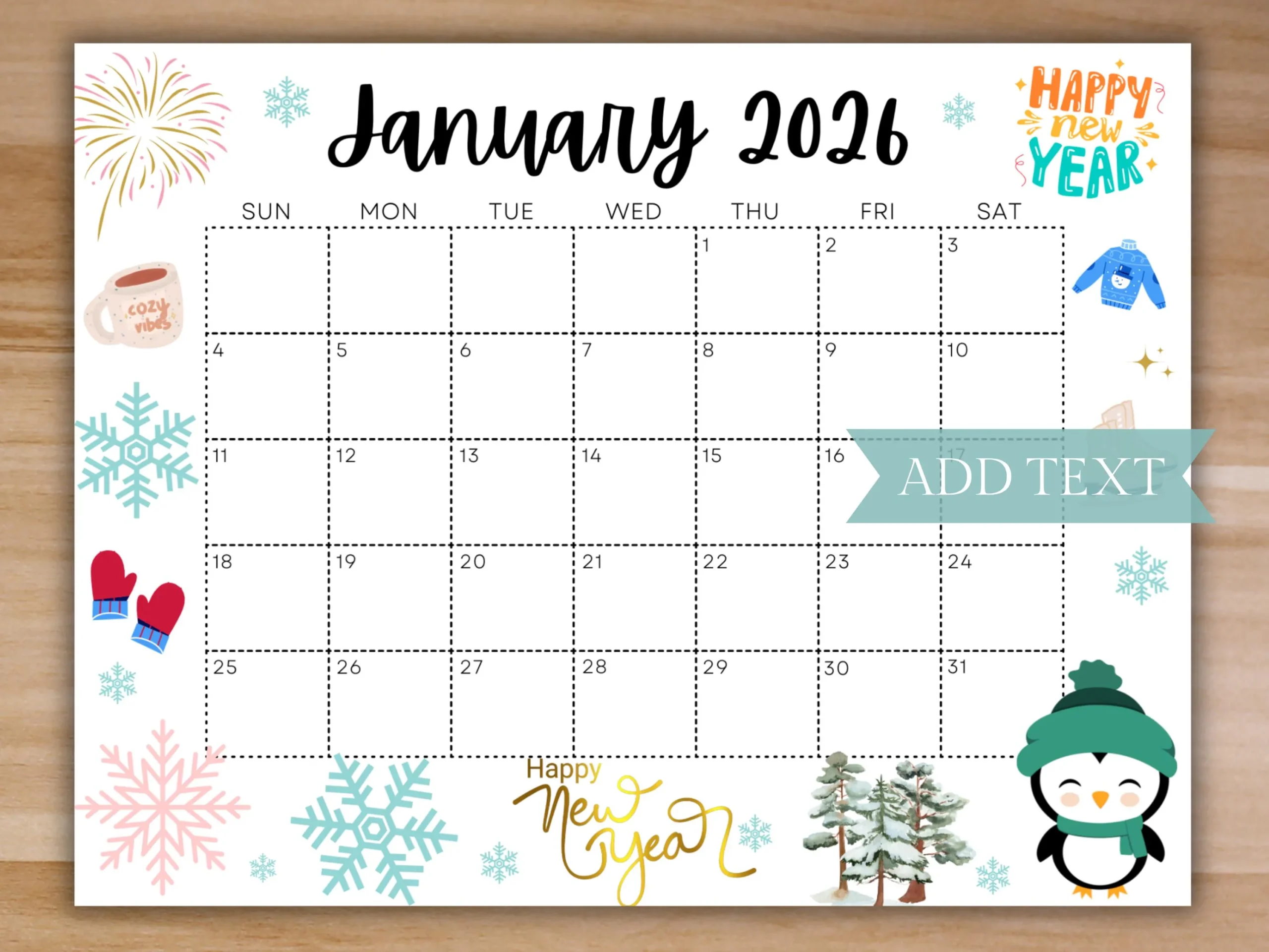 2026 January Calendar With Clip Art