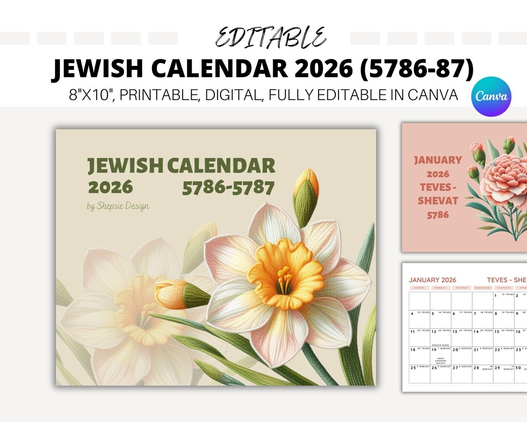 Editable Jewish Calendar 2026 5786 87 Printable 8x10 digital Download Etsy Israel Editable Jewish Calendar 2026 5786 87 Printable 8x10 digital Download Etsy Israel