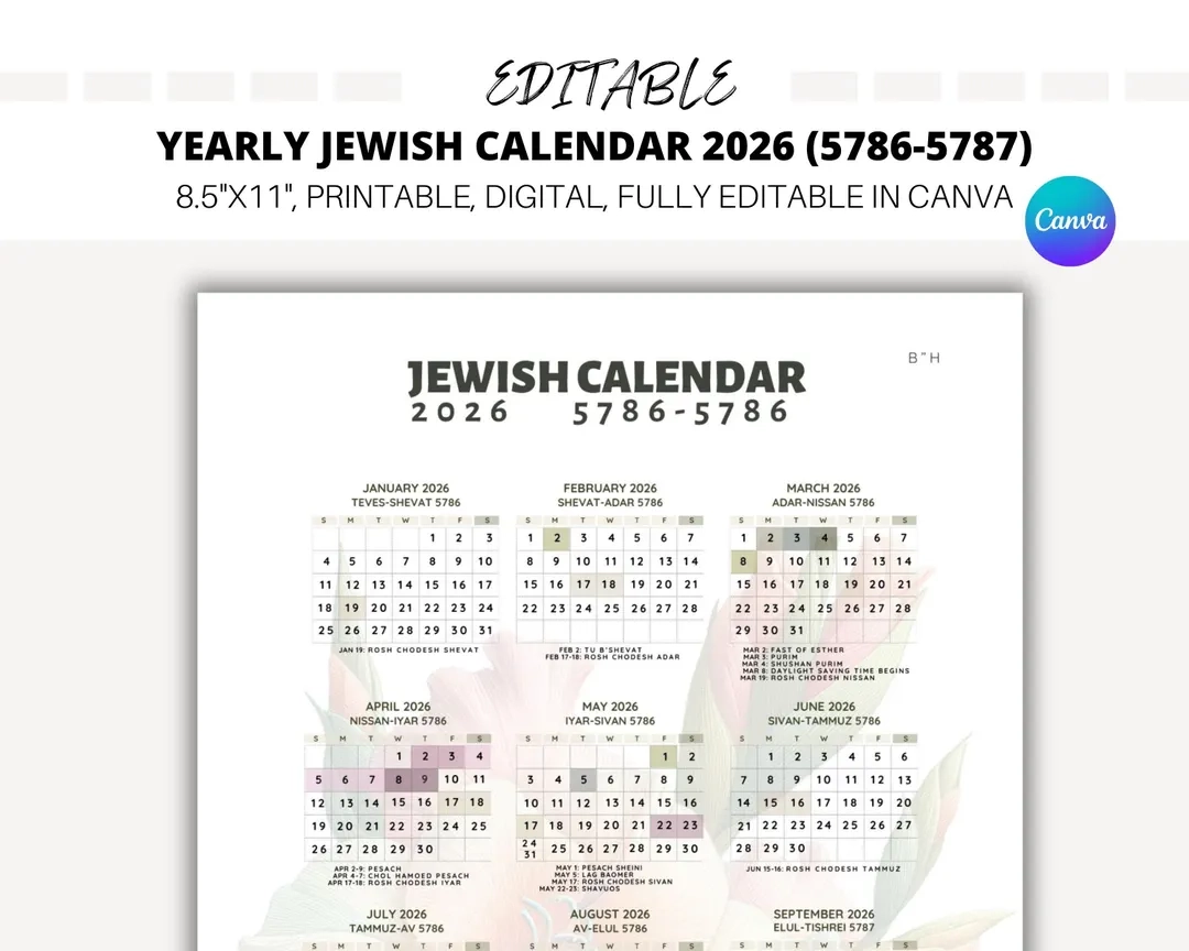 EDITABLE Yearly Jewish Calendar 2026 Jewish Holidays Canva Template Hebrew Calendar Jewish Calendar 5786 Hebrew Calendar 5786 Etsy EDITABLE Yearly Jewish Calendar 2026 Jewish Holidays Canva Template Hebrew Calendar Jewish Calendar 5786 Hebrew Calendar 5786 Etsy
