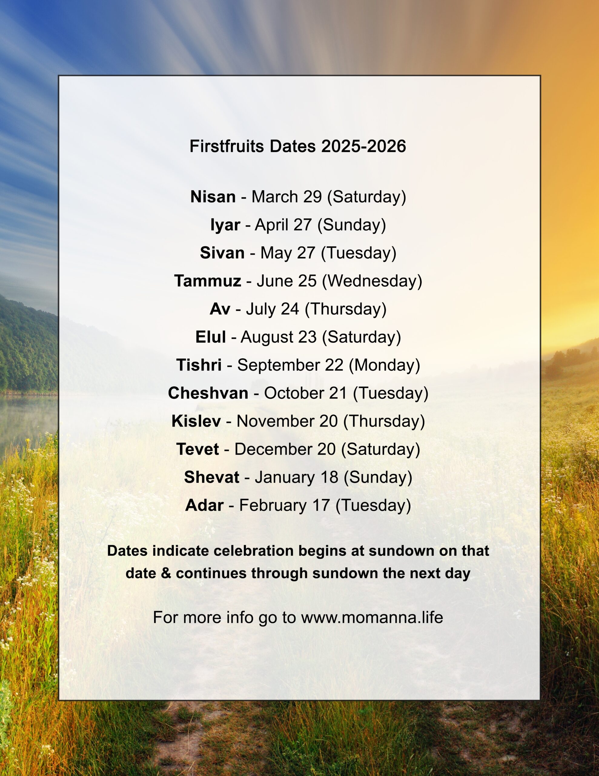 Firstfruits And Feast Dates 2025 2026 Mo Manna