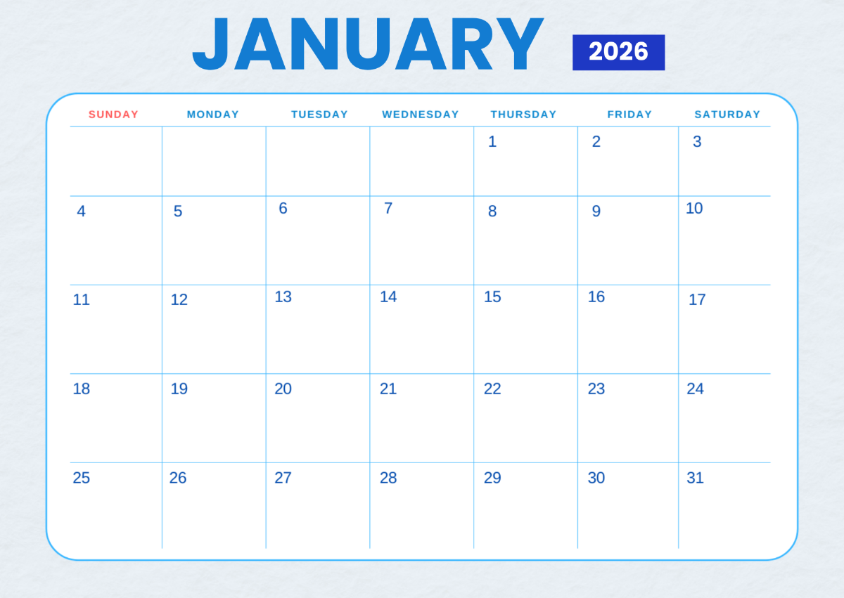 Empty Schedule Calendar 2026 January