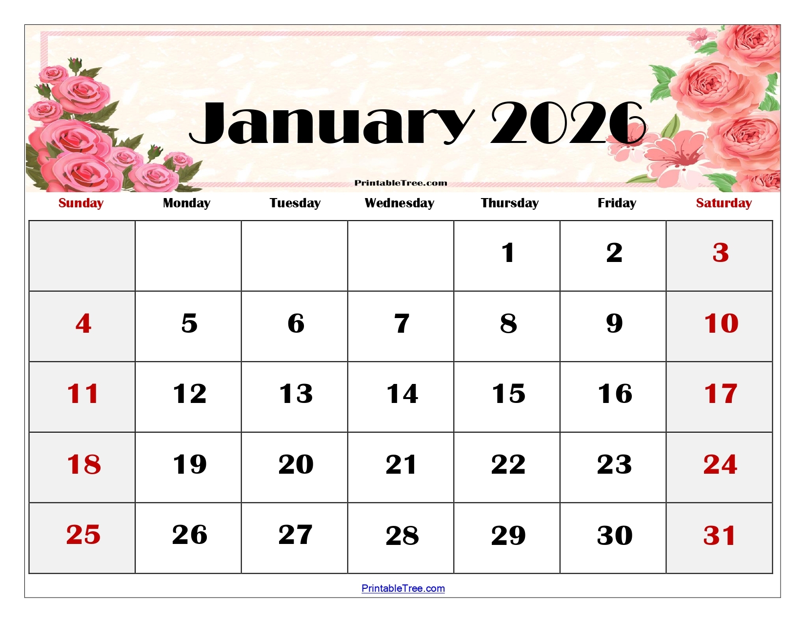 Printable Calendar Month January 2026 Printable Calendar Month January 2026