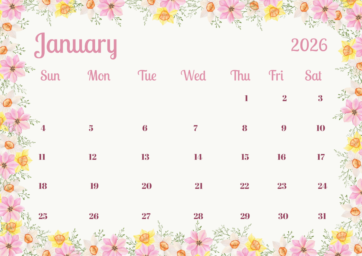 Calendar January 2026 Flower