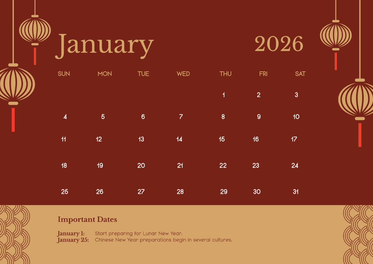 Chinese Calendar January 2026