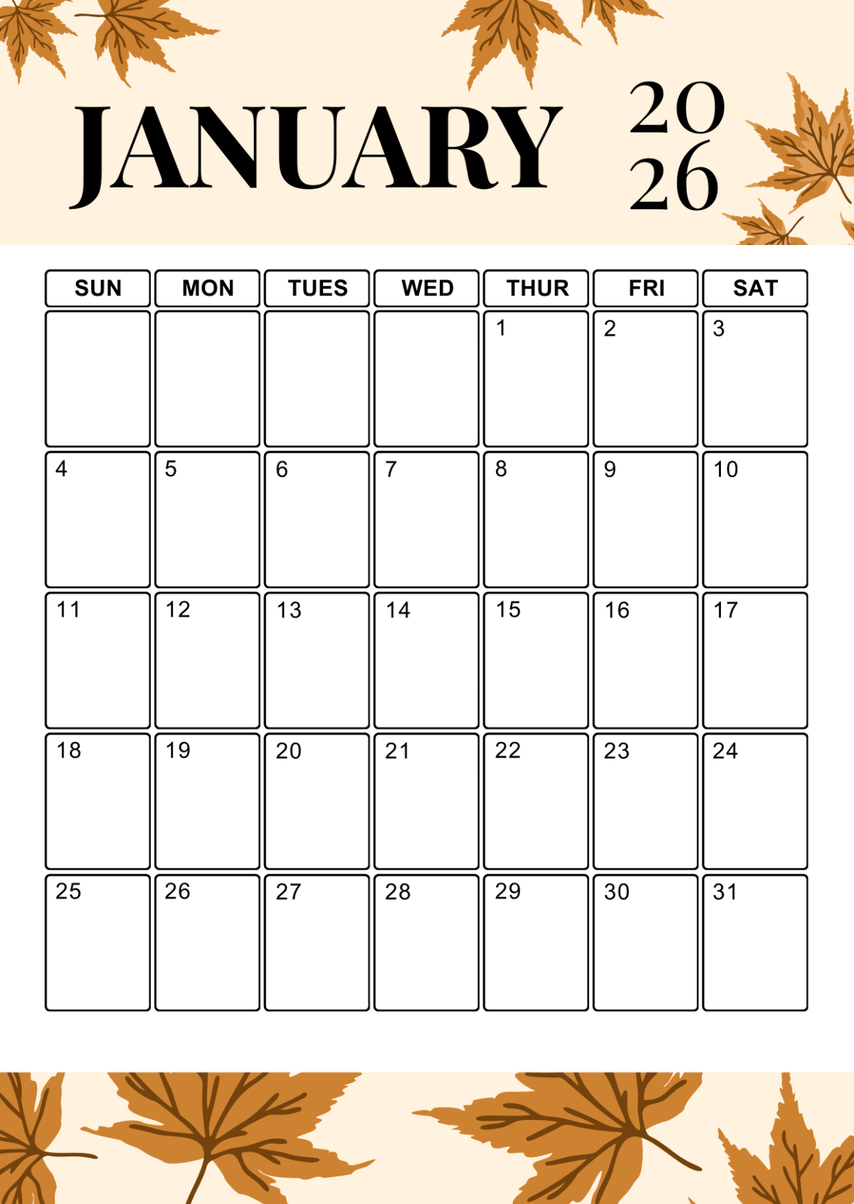 January Calendar 2026 Portrait January Calendar 2026 Portrait