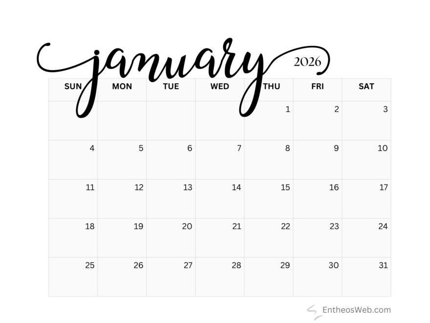 Free Printable 2026 Simple Black And White Calendar EntheosWeb