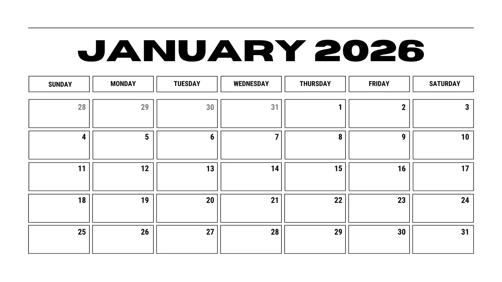 January 2026 Calendar Minimalist January 2026 Calendar Minimalist