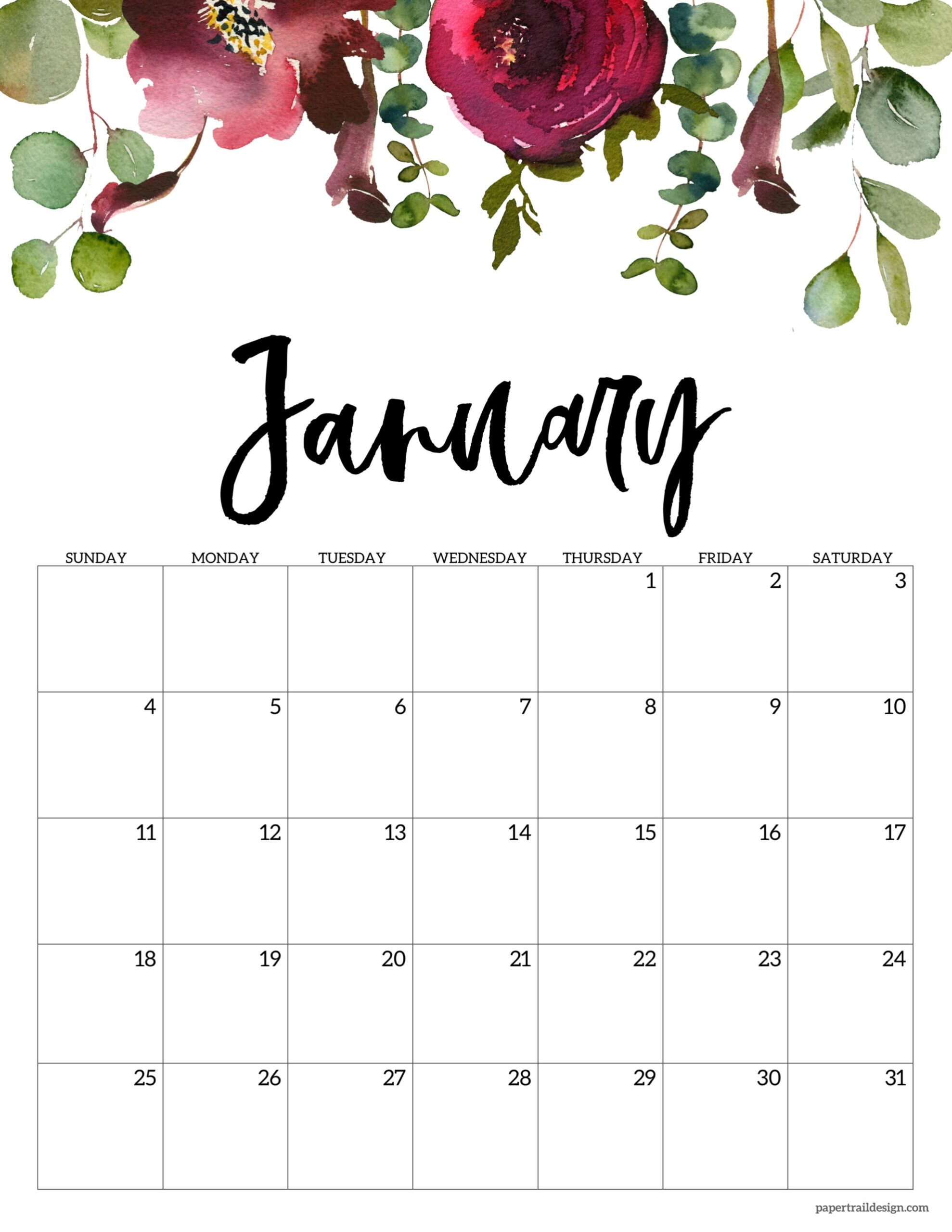 Printable January 2026 Calendar Cute Printable January 2026 Calendar Cute