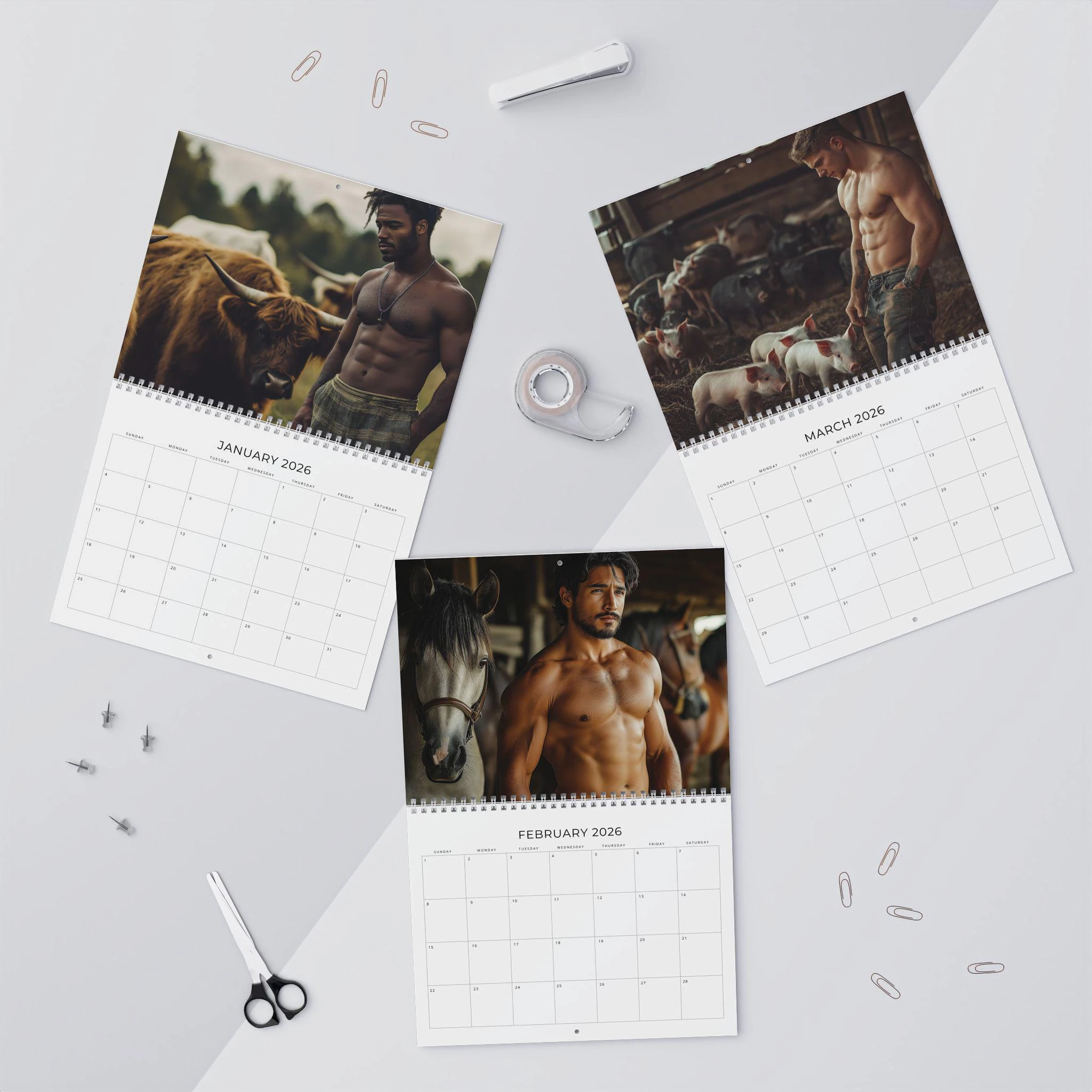 Funny Calendar 2026 Hunks And Herds White Elephant Gifts For Adults Weird Calendars Calendar Humor Funny Wall Art Etsy