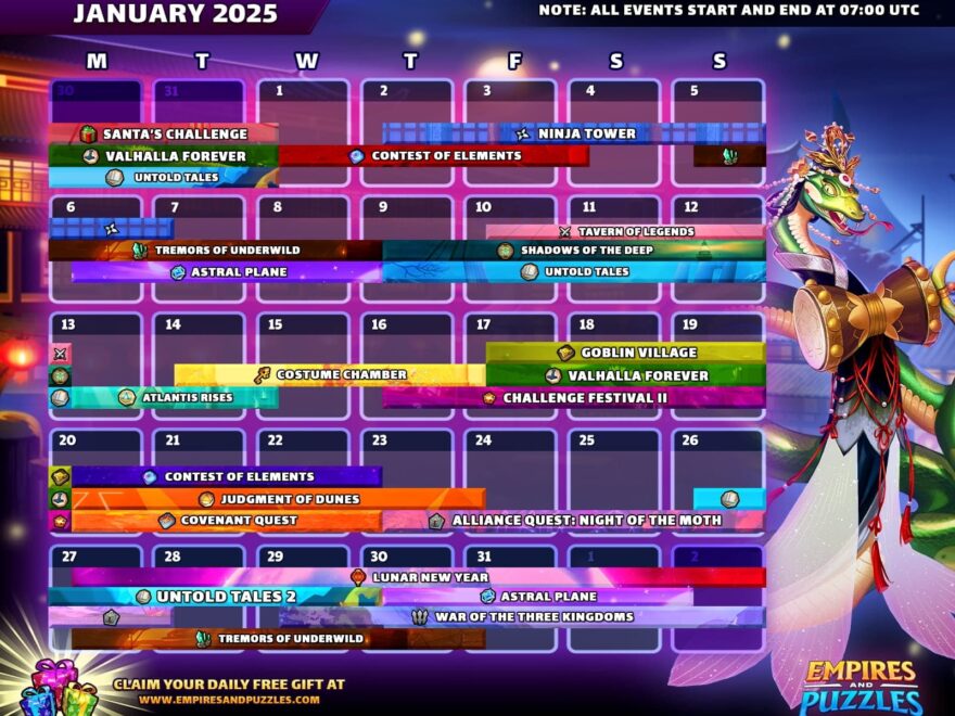 January 2025 Calendar Of Events Empires Puzzles