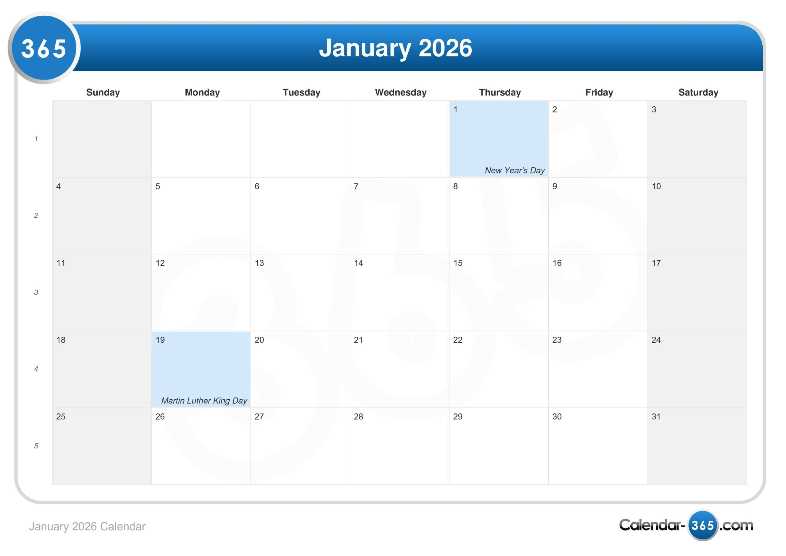 Chicago Calendar January 2026