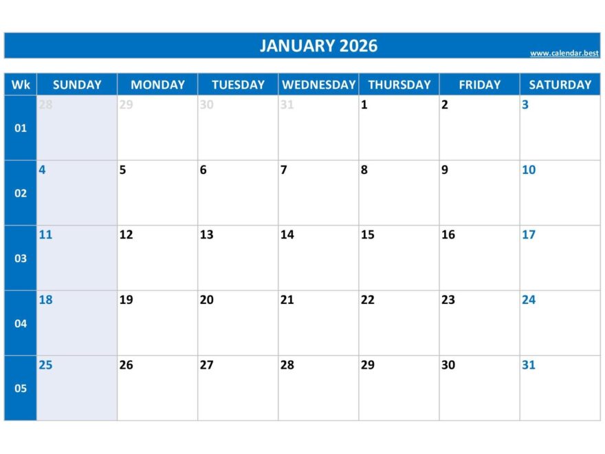 January 2026 Calendar Calendar best
