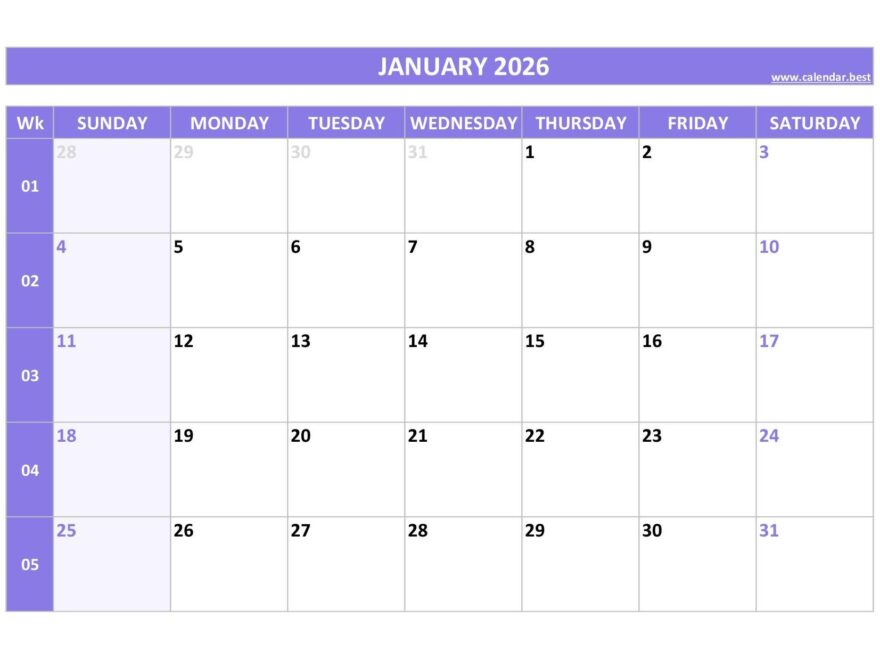 January 2026 Calendar Calendar best
