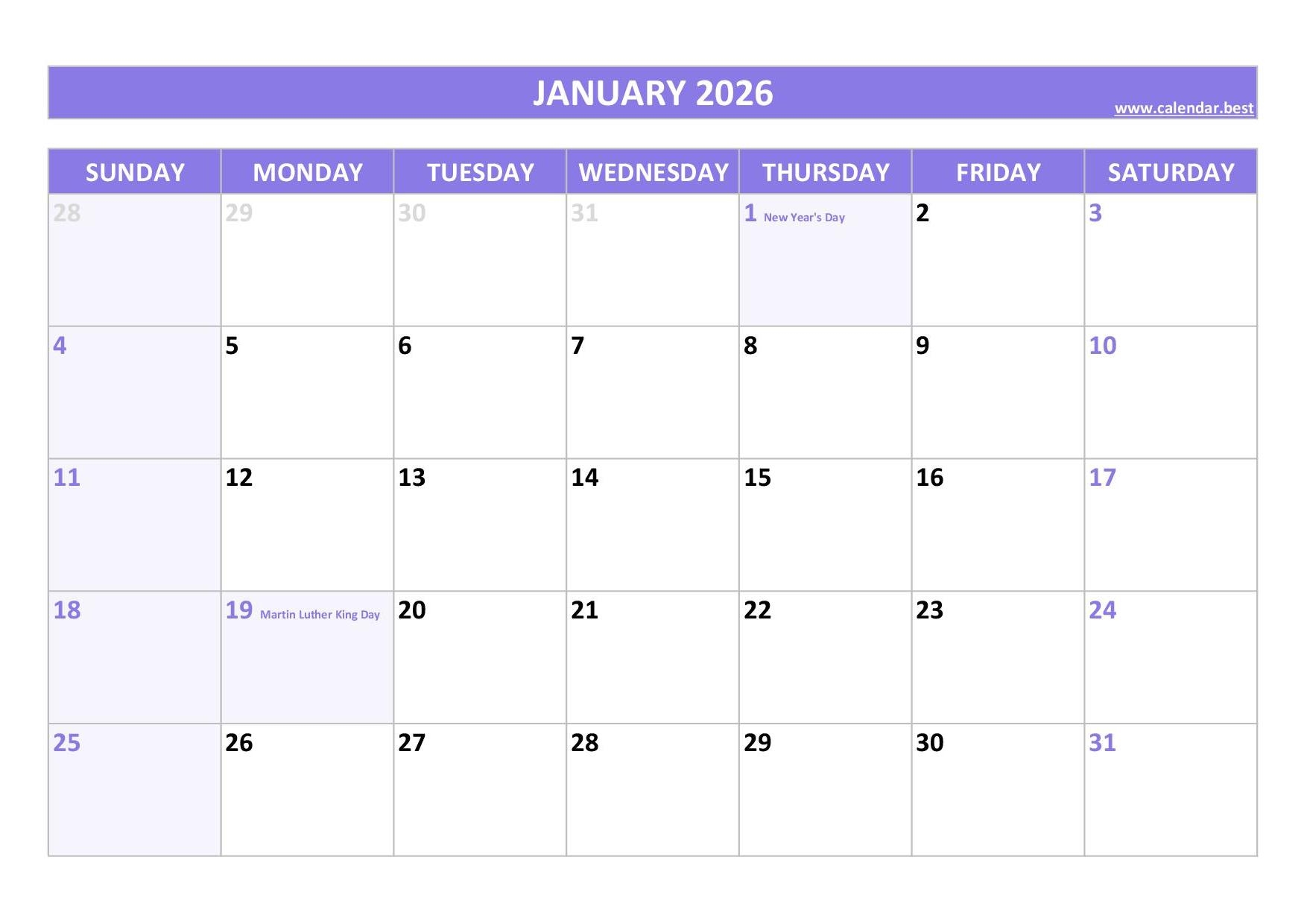 January 2026 Calendar Calendar best January 2026 Calendar Calendar best