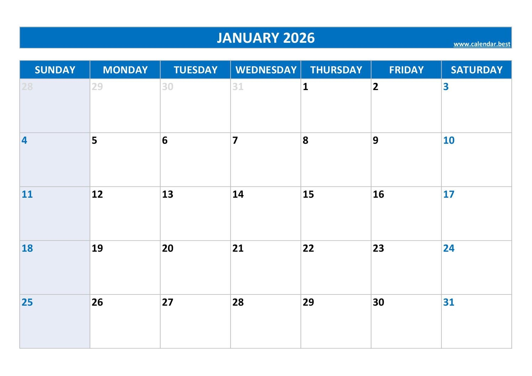 January 2026 Calendar Calendar best January 2026 Calendar Calendar best