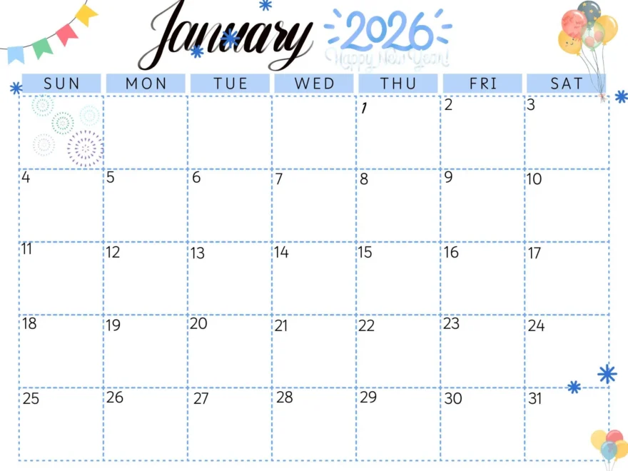 January 2026 Calendar digital Printable Etsy