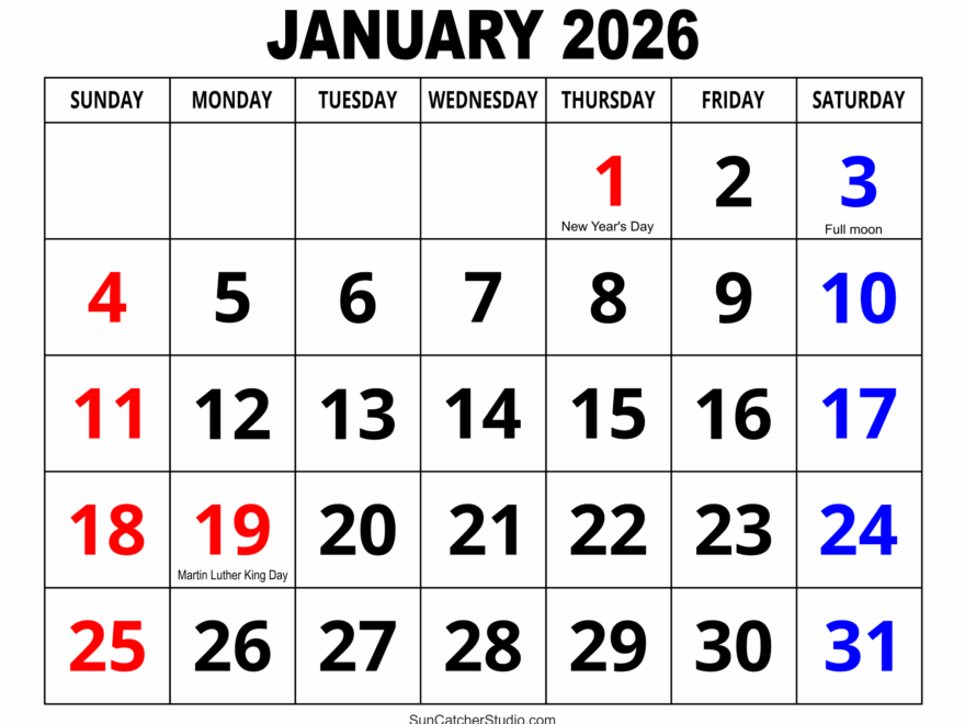 January 2026 Calendar Free Printable Free Printables Monograms Design Tools Patterns DIY Projects