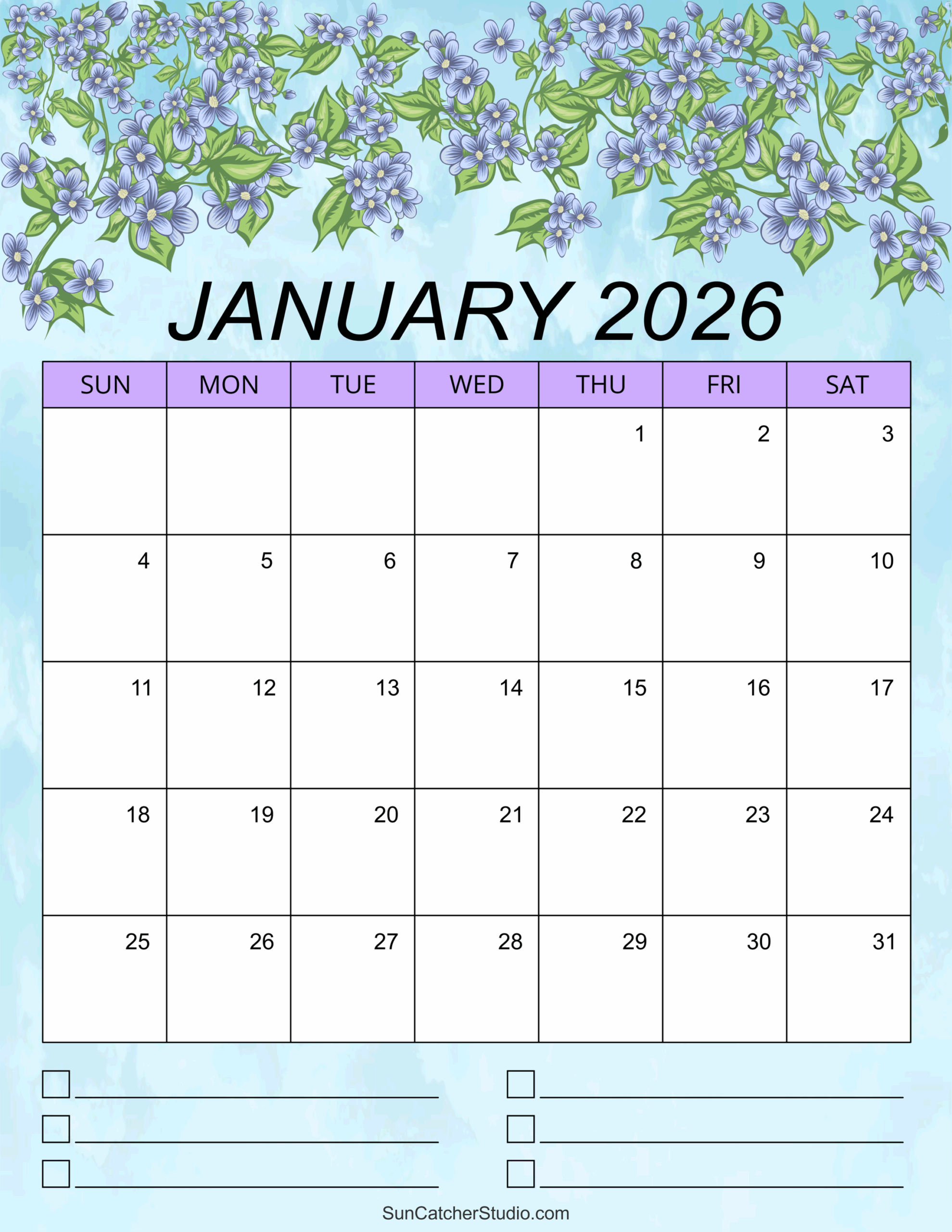 Colorful January 2026 Calendar
