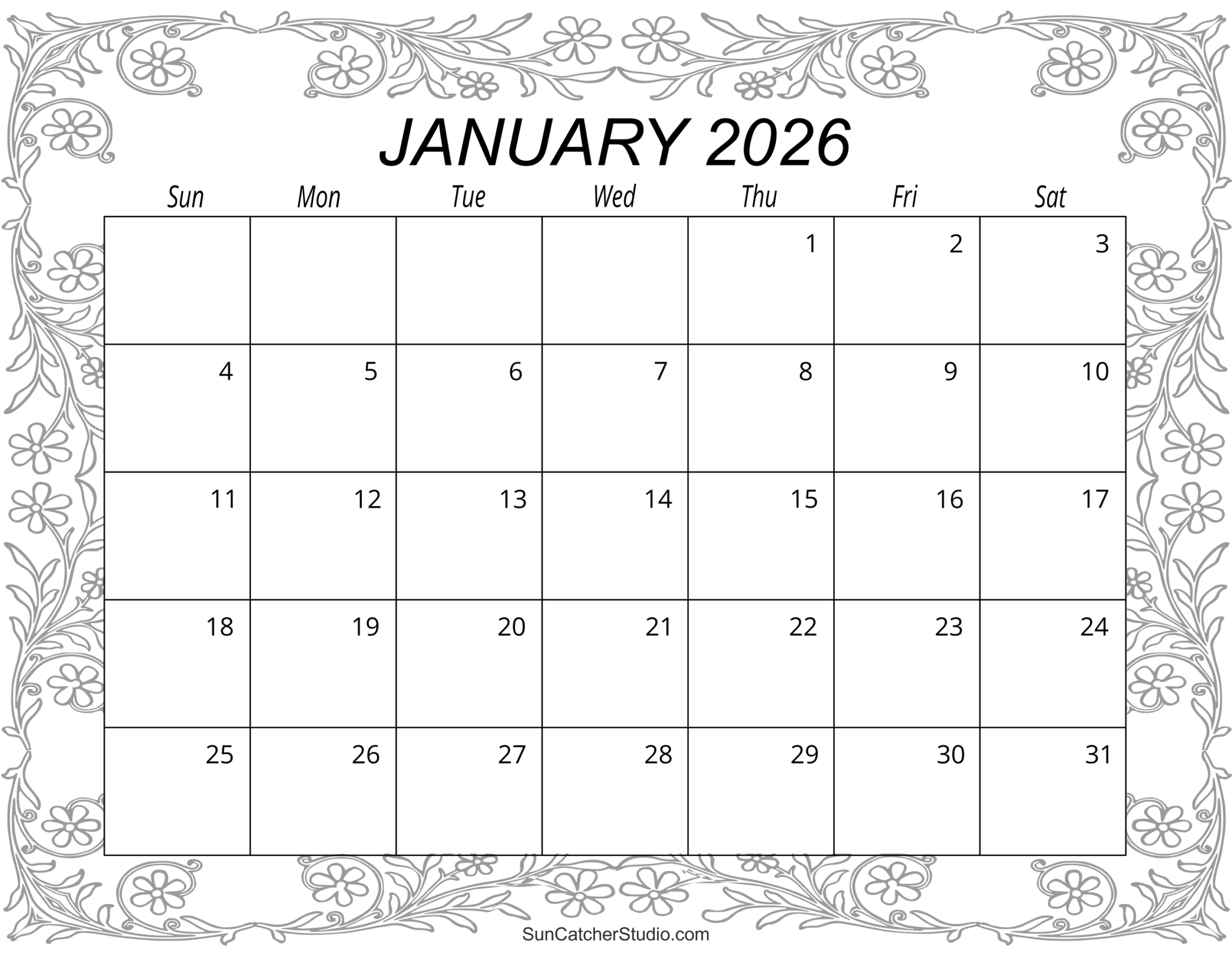 Free Download Of January 2026 Calendar