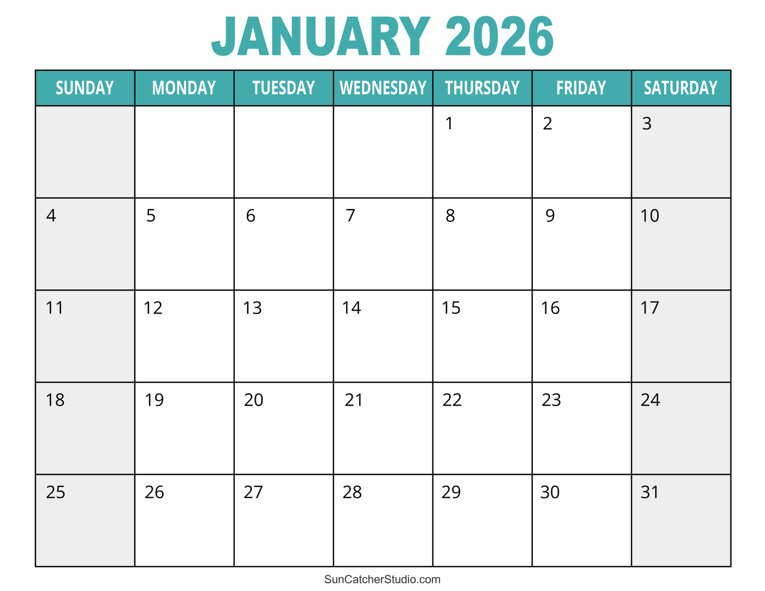 Free Fill In January 2026 Calendar