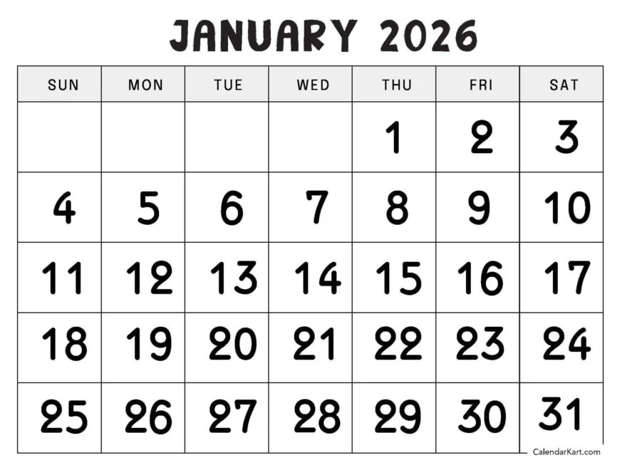 January 2026 Calendar Free Printable PDF CalendarKart