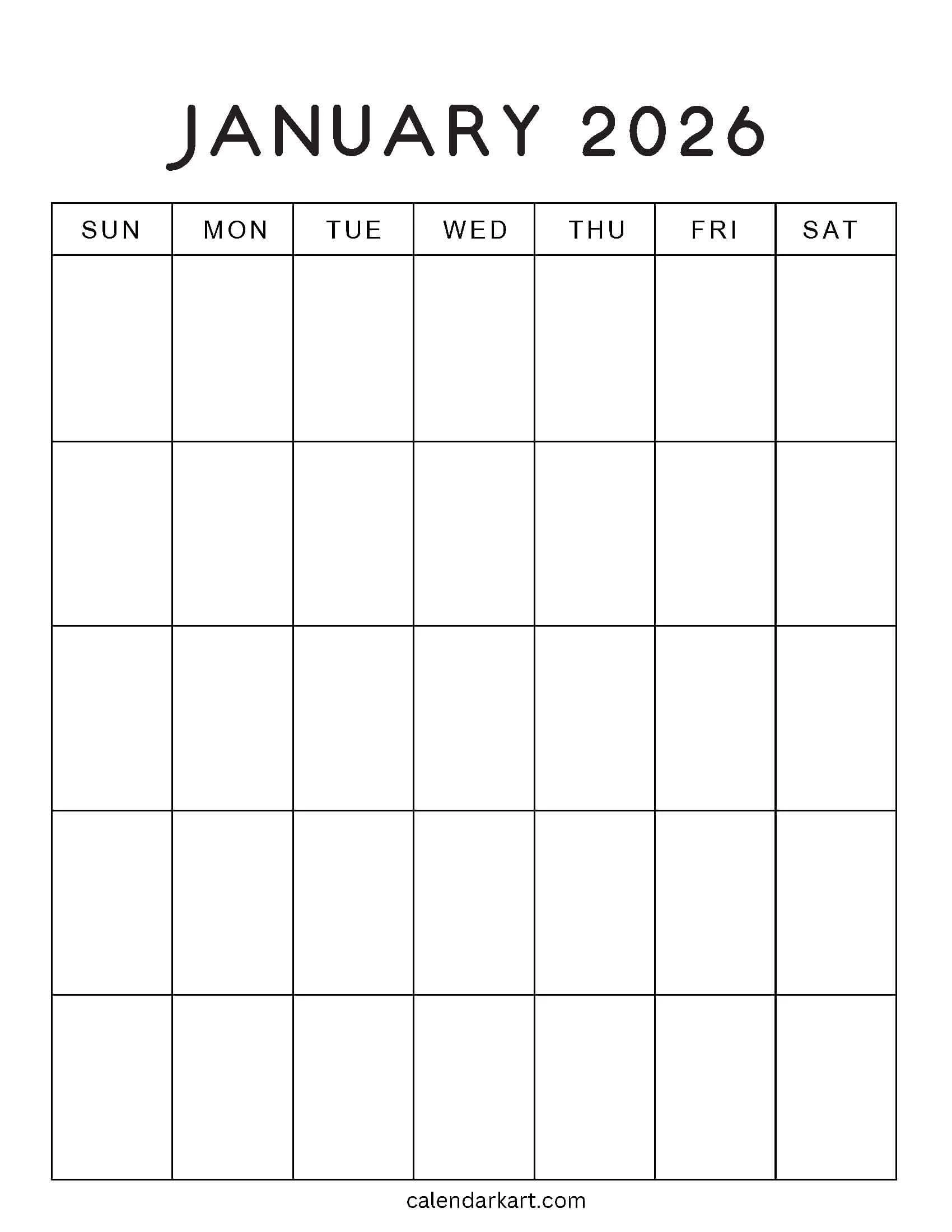 January 2026 Calendar Free Printable PDF CalendarKart
