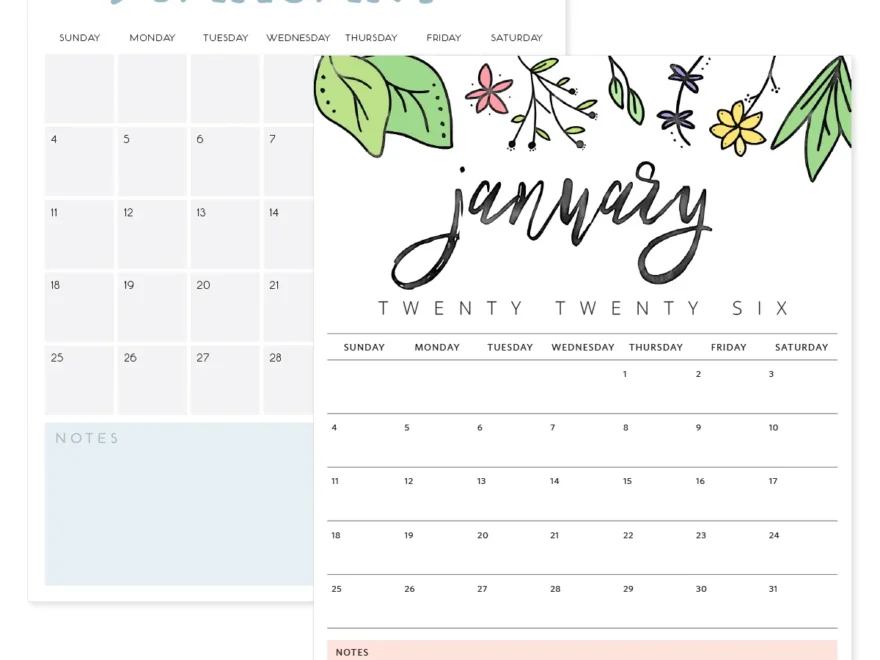 January 2026 Calendar Printable PDF Templates