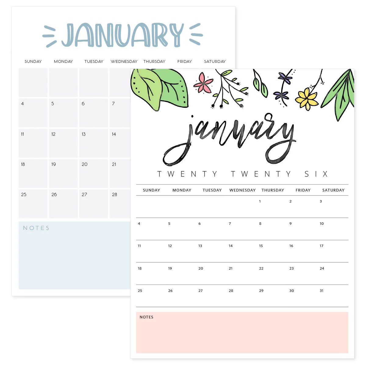 January 2026 Calendar Printable PDF Templates January 2026 Calendar Printable PDF Templates