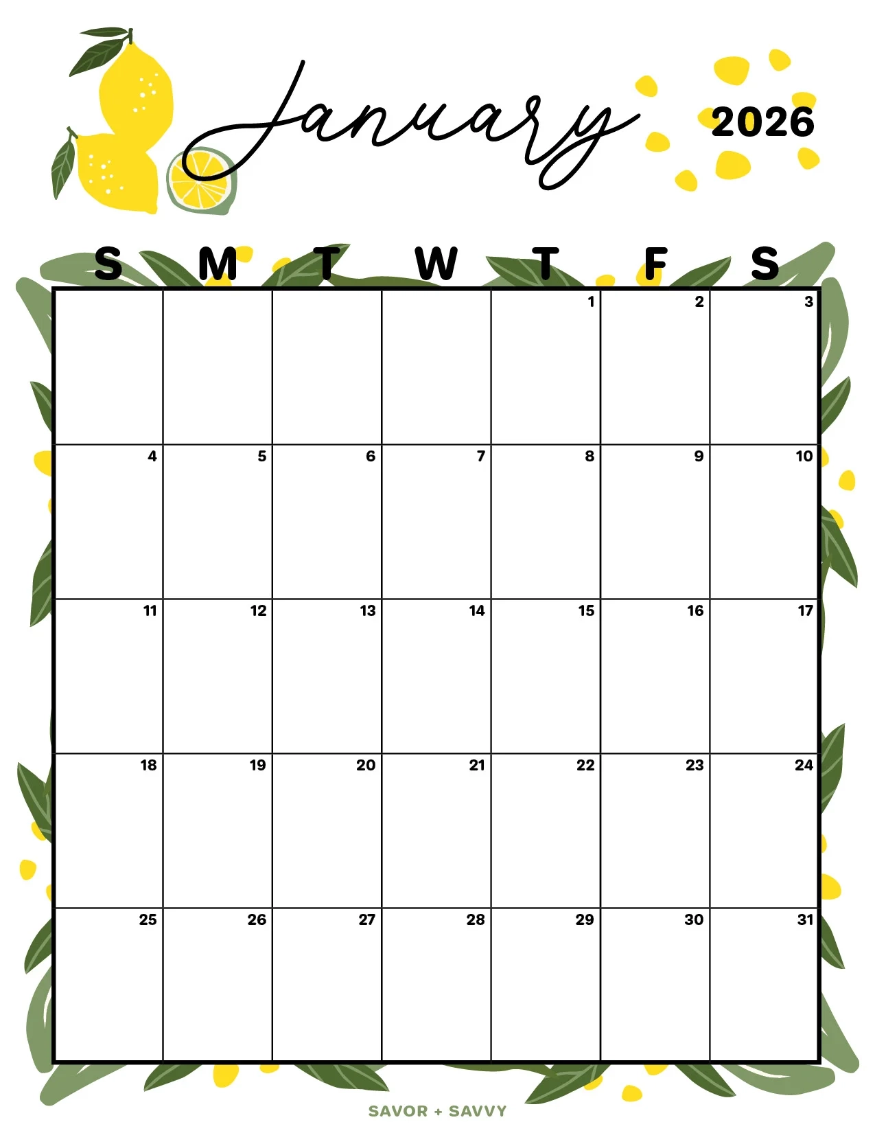 January 2026 Calendar Templates 14 Free Printables Savor Savvy