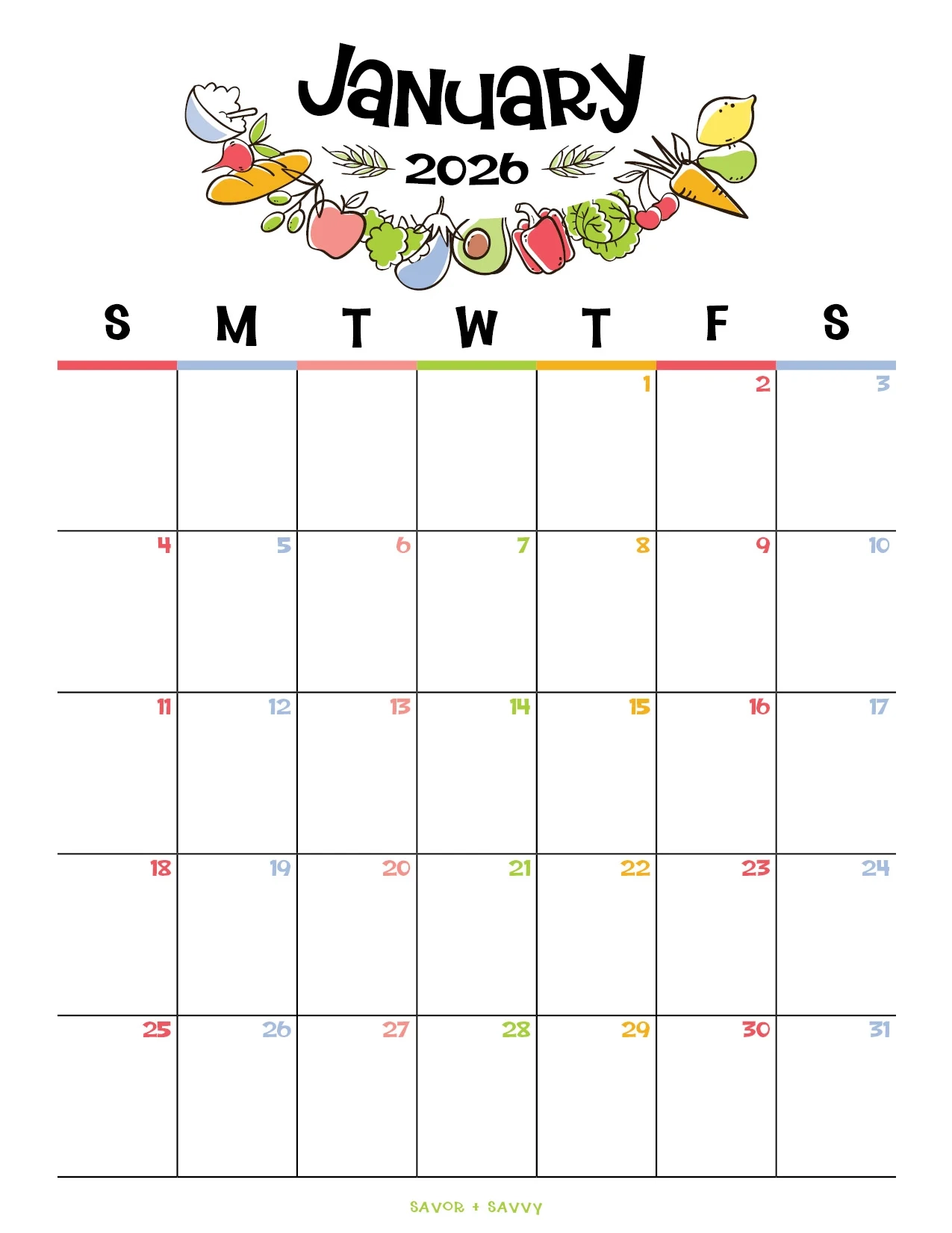 January 2026 Calendar Templates 14 Free Printables Savor Savvy