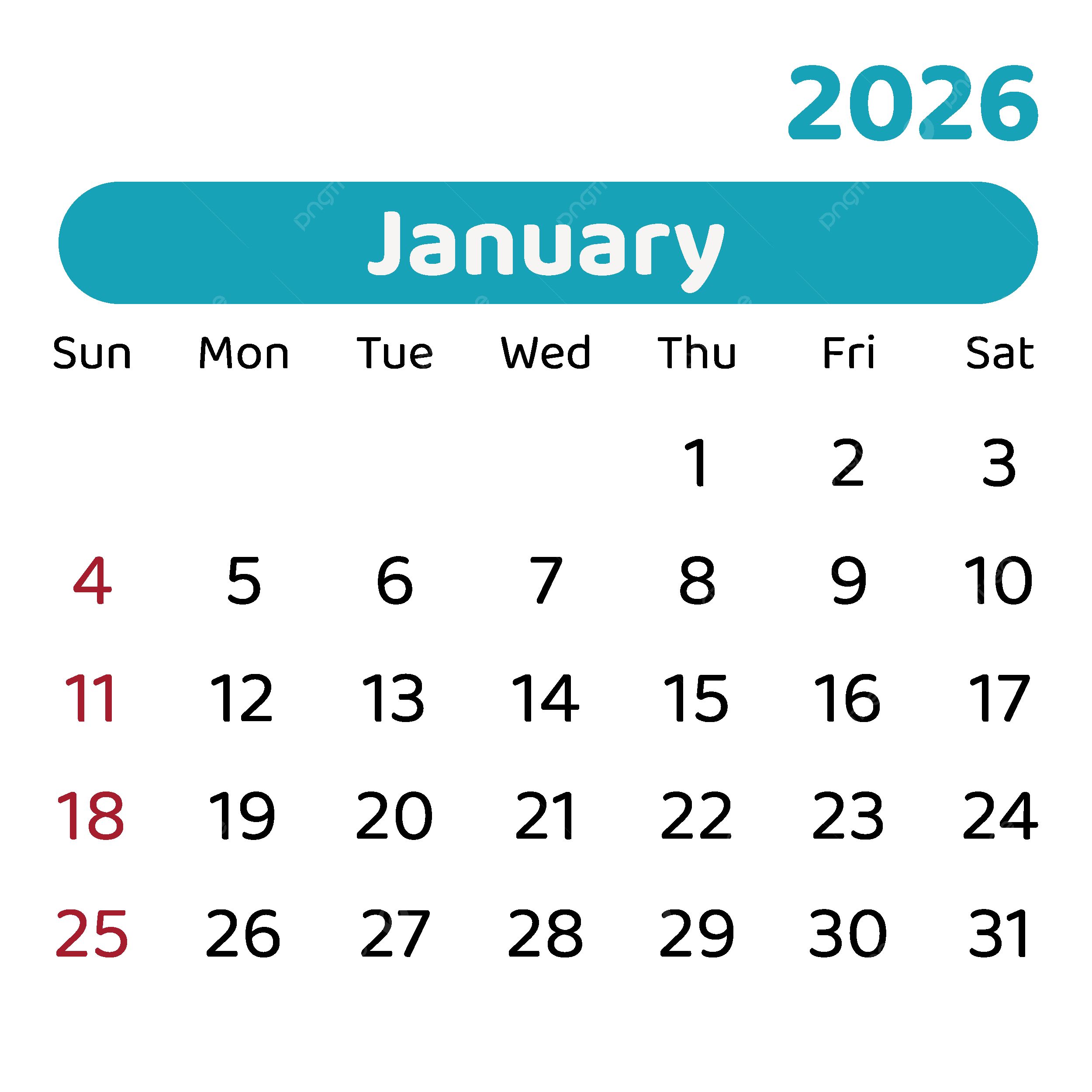 Sculpt January 2026 Calendar