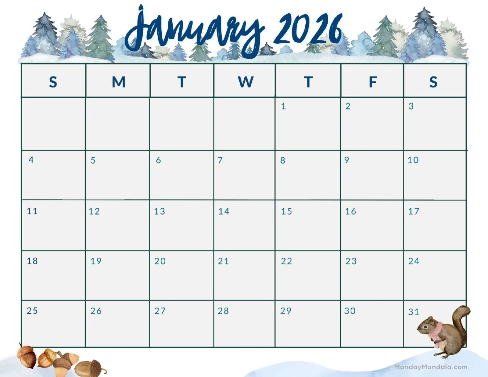 Free January 2026 Calendar Printable Free January 2026 Calendar Printable
