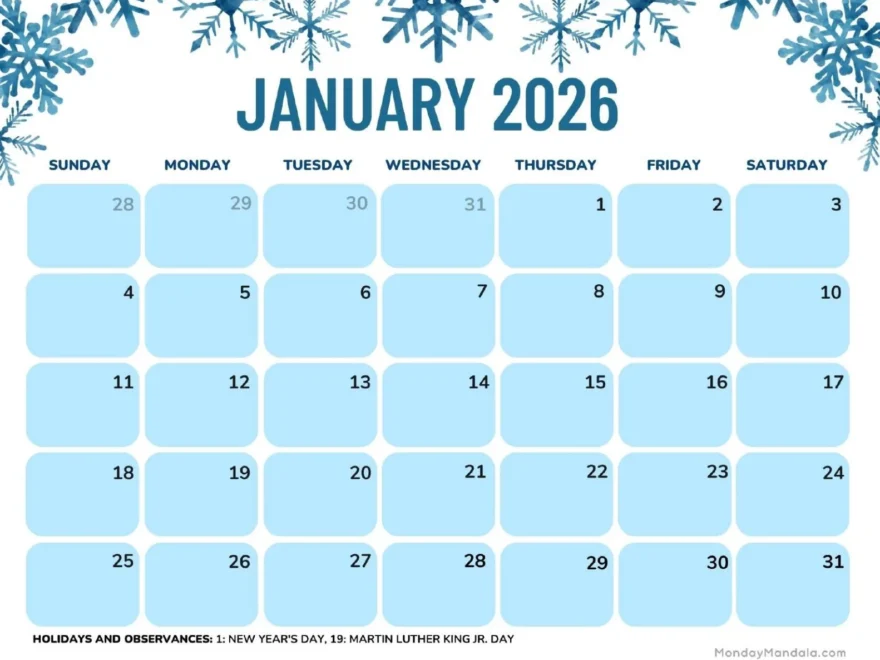 January 2026 Calendars Free PDF Printables