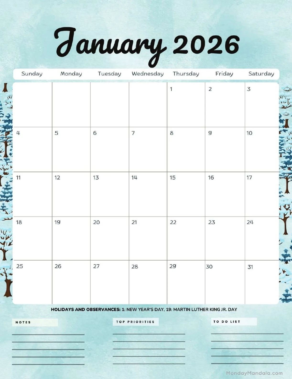 January 2026 Calendars Free PDF Printables January 2026 Calendars Free PDF Printables