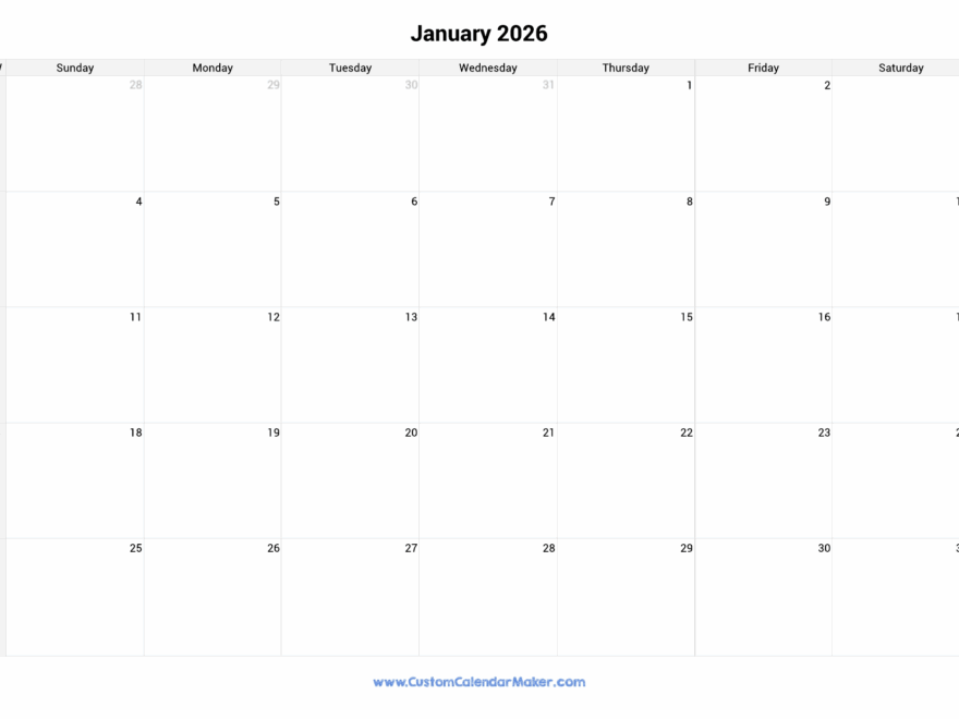 January 2026 Printable Calendar With Week Numbers Custom Calendar Maker