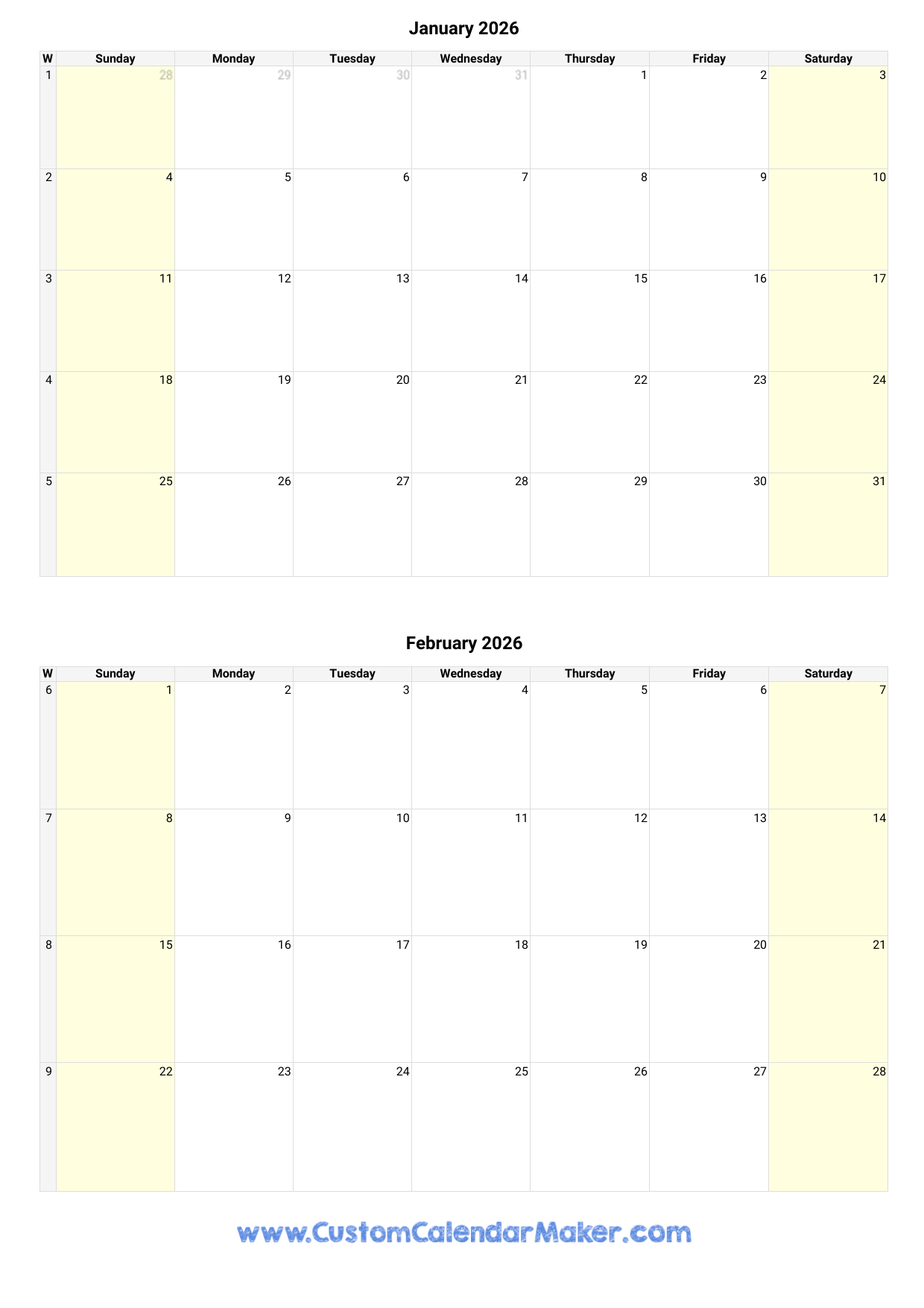January And February 2026 Calendar Custom Calendar Maker January And February 2026 Calendar Custom Calendar Maker