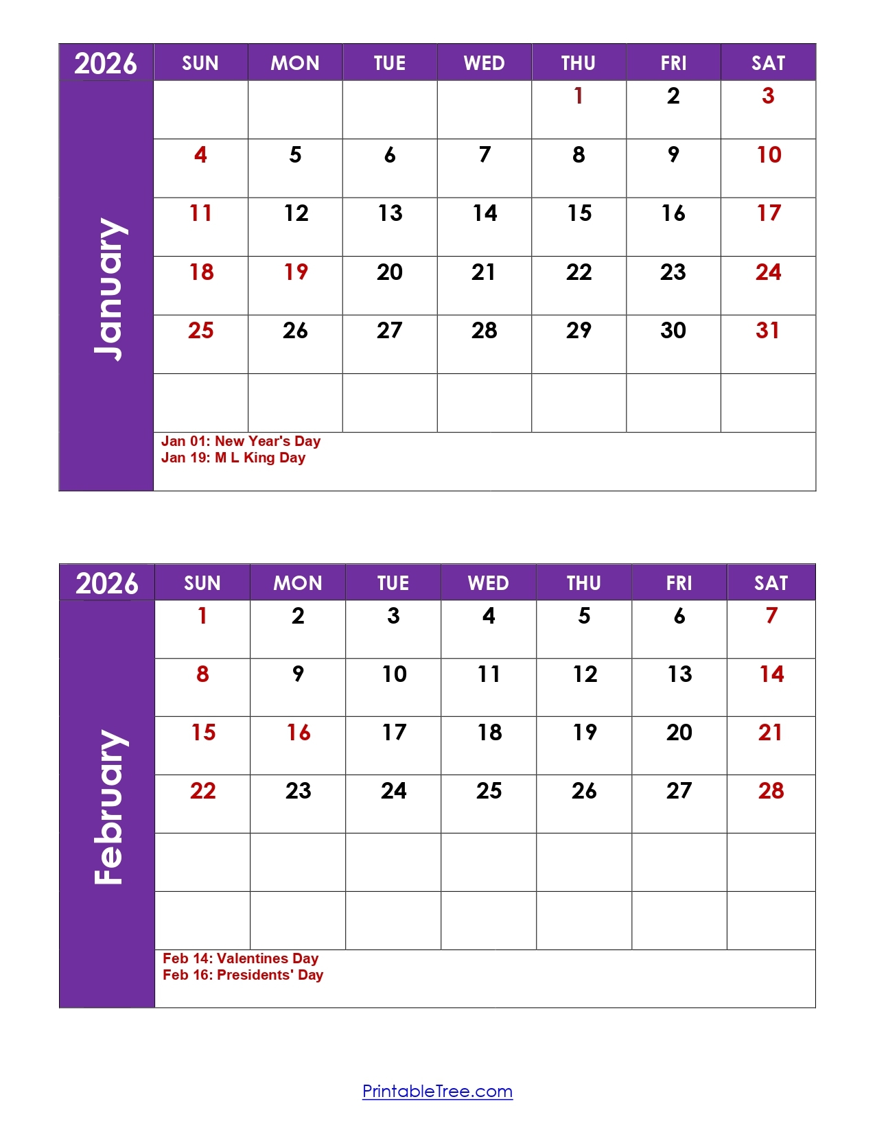 Printable January February 2026 Calendar Printable January February 2026 Calendar
