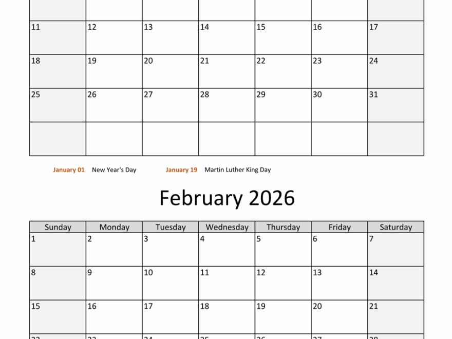 January And February 2026 Calendar WikiDates