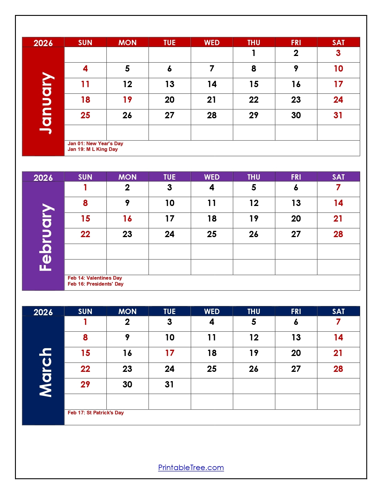 Calendar 2026 January Calendar 2026 March