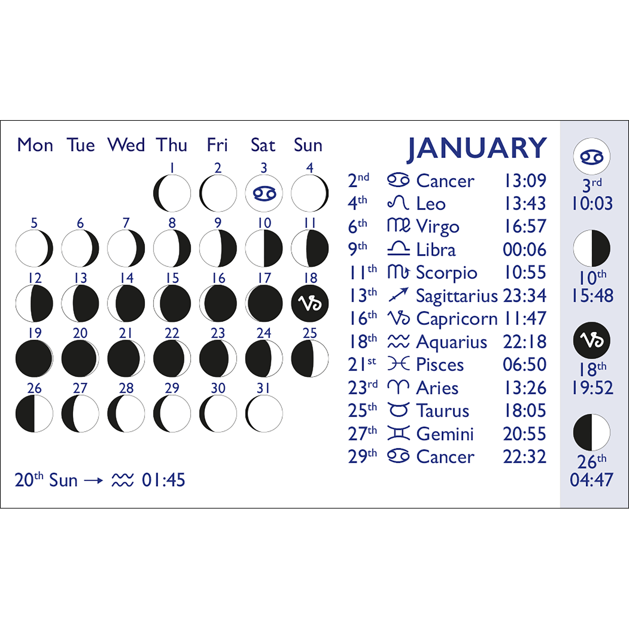 January 2026 Calendar Moon Phases