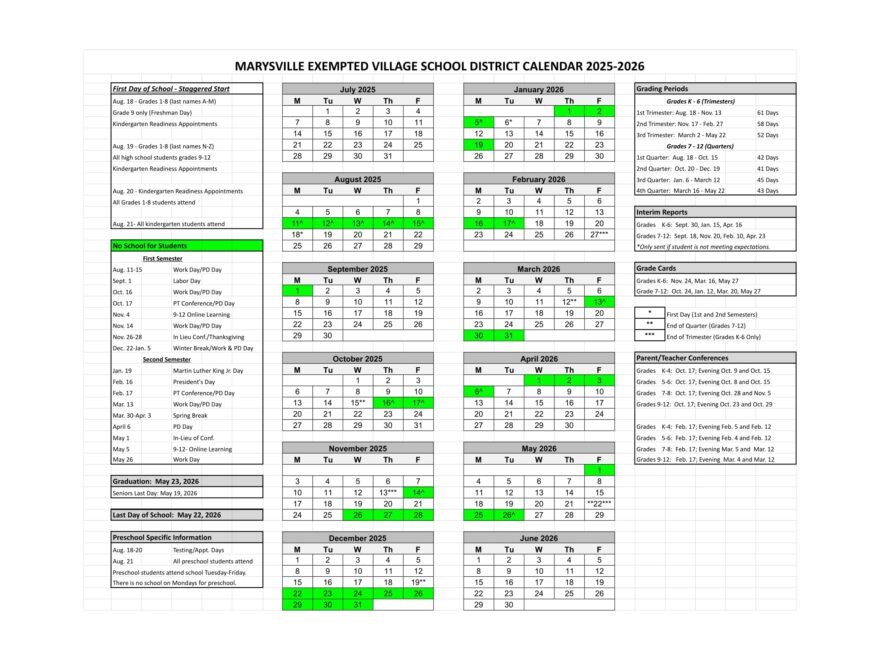 Marysville Exempted Village School Calendar 25 26 Revised PDF EduCounty