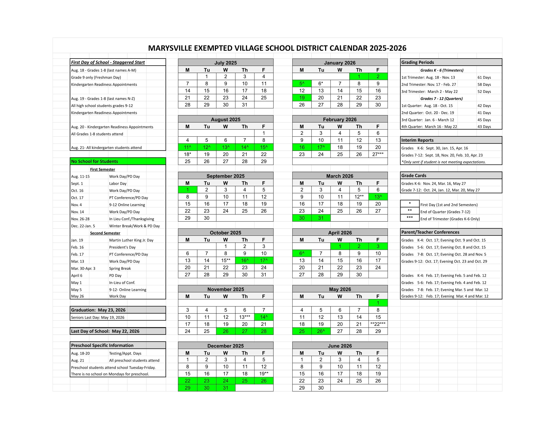 Marysville Exempted Village School Calendar 25 26 Revised PDF EduCounty