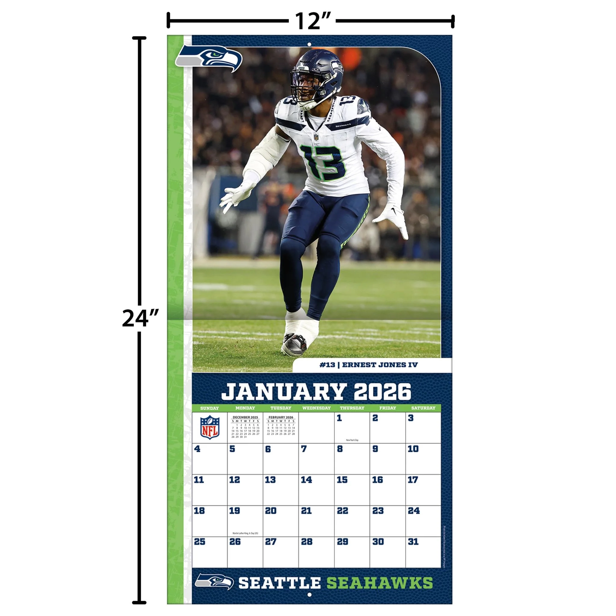 NFL Seattle Seahawks 2026 Wall Calendar NFL Seattle Seahawks 2026 Wall Calendar