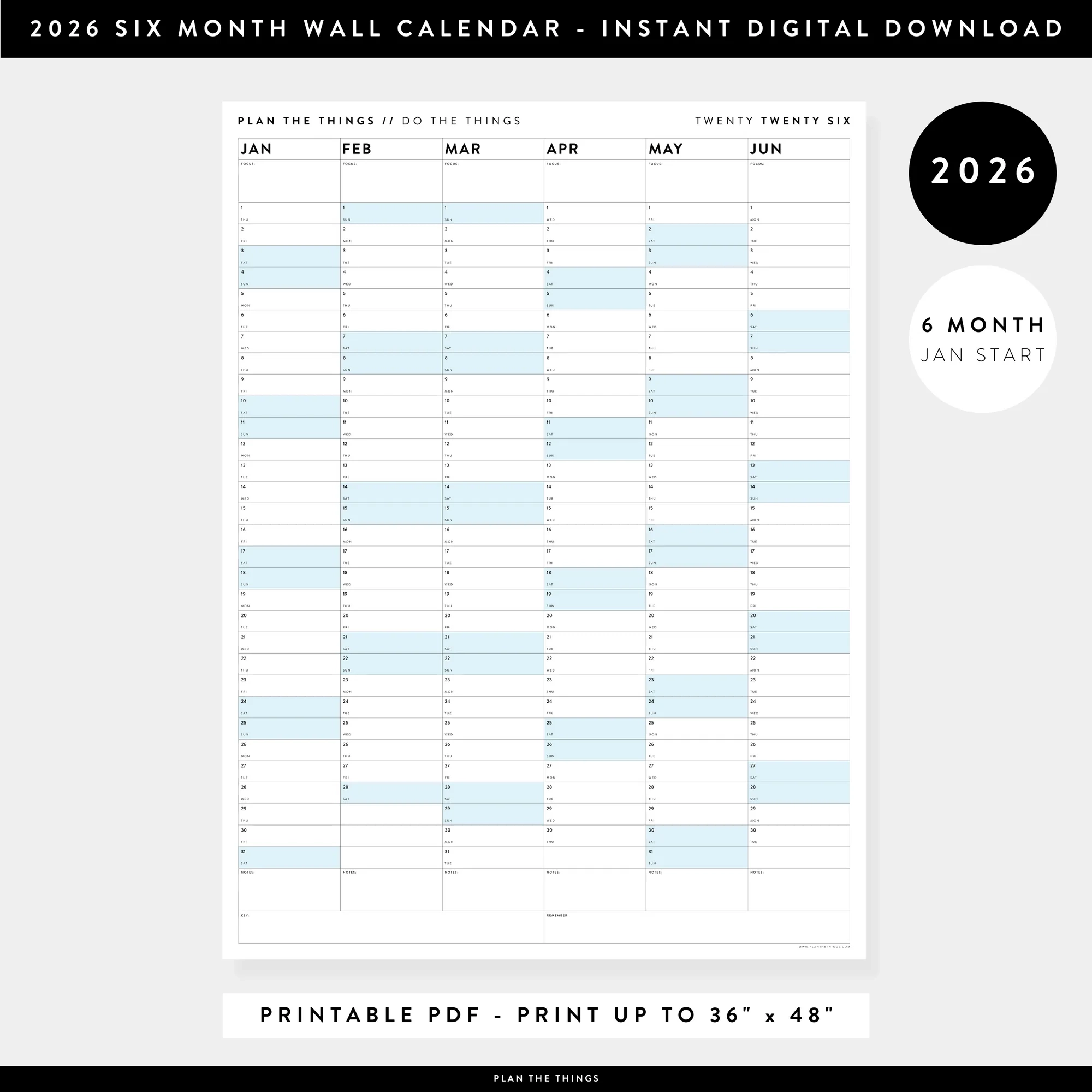 Free Calendar January-June 2026