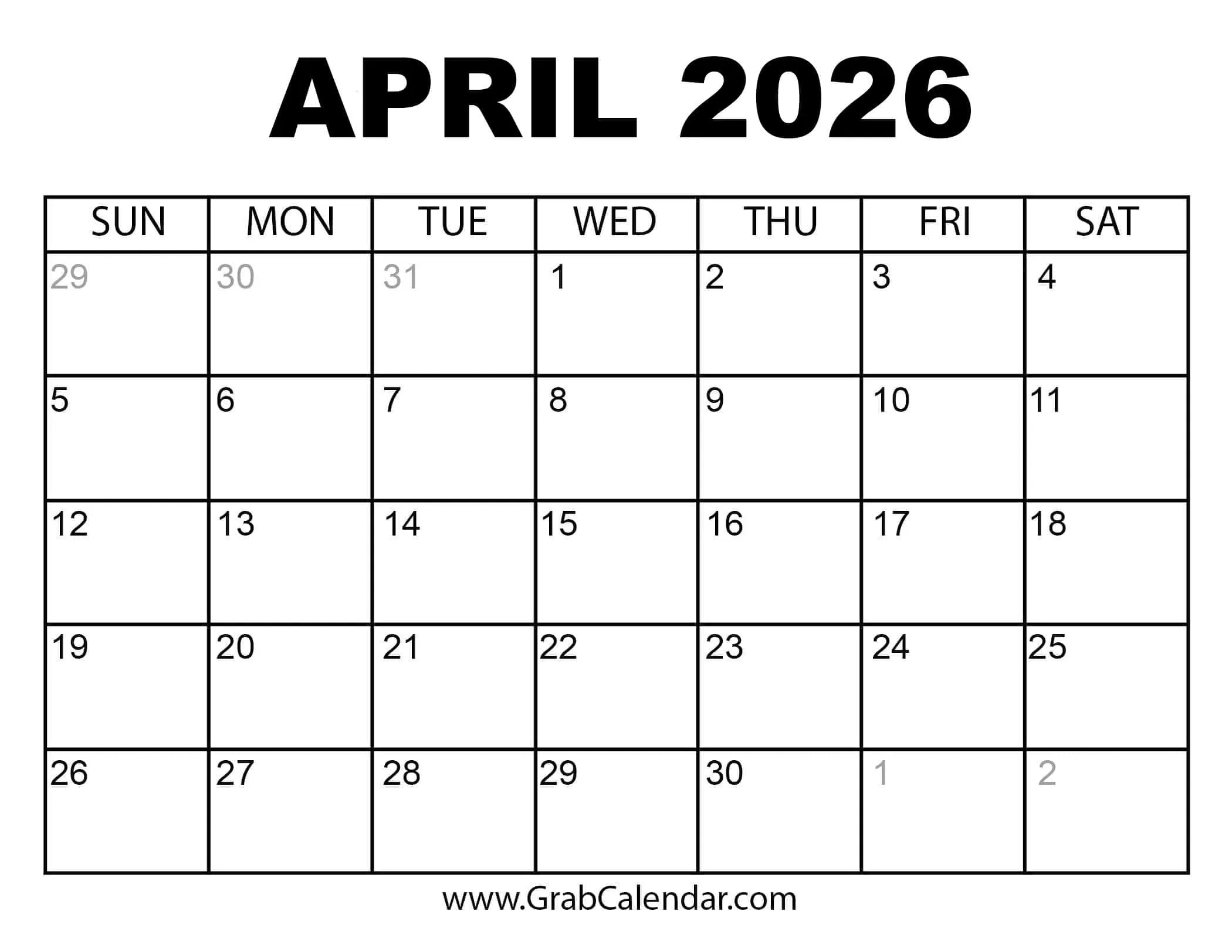 January 2026 Calendar April 2026 Calendar January 2026 Calendar April 2026 Calendar